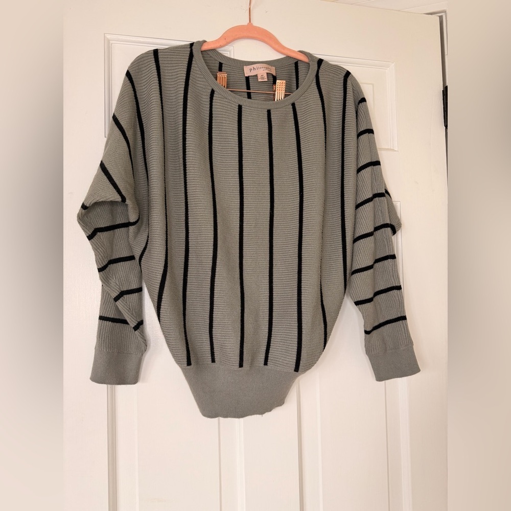 Philosophy Black Striped Crew Neck Sweater NWOT